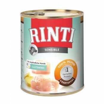 RINTI Sensible, XS-XL, Pui și Cartofi, conservă hrană umedă monoproteică fără cereale câini, (în suc propriu), 800g