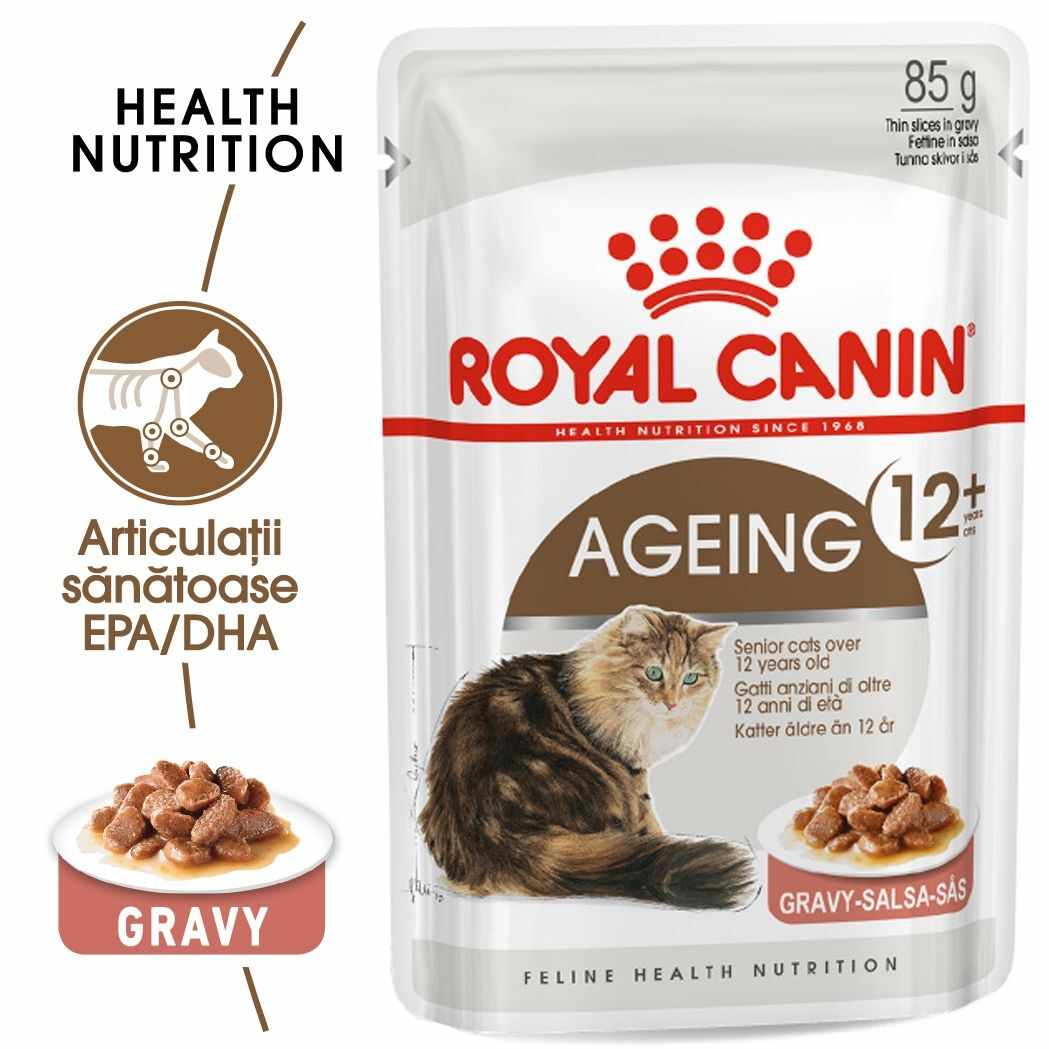 Royal Canin Ageing 12+, hrana umeda pisica senior in sos/ gravy, 85 g