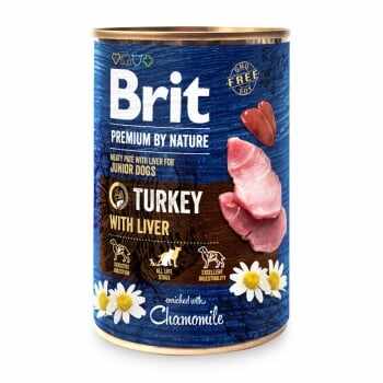 BRIT Premium By Nature Junior, Curcan și Ficat, conservă hrană umedă fără cereale câini, (pate), bax, 800g x 6buc
