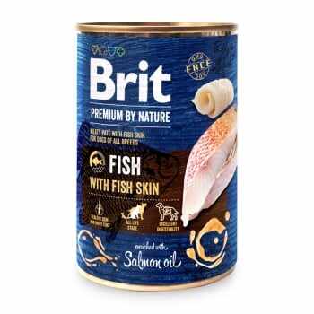 BRIT Premium By Nature, Pește și Piele, conservă hrană umedă fără cereale câini, (pate), bax, 400g x 6buc