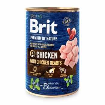 BRIT Premium By Nature, Pui și Inimi, conservă hrană umedă fără cereale câini, (pate), bax, 400g x 6buc
