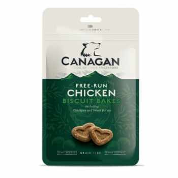 CANAGAN Free-Run Chicken Biscuit Bakes, XS-XL, Pui, punguță recompense fără cereale câini junior & adult, 150g