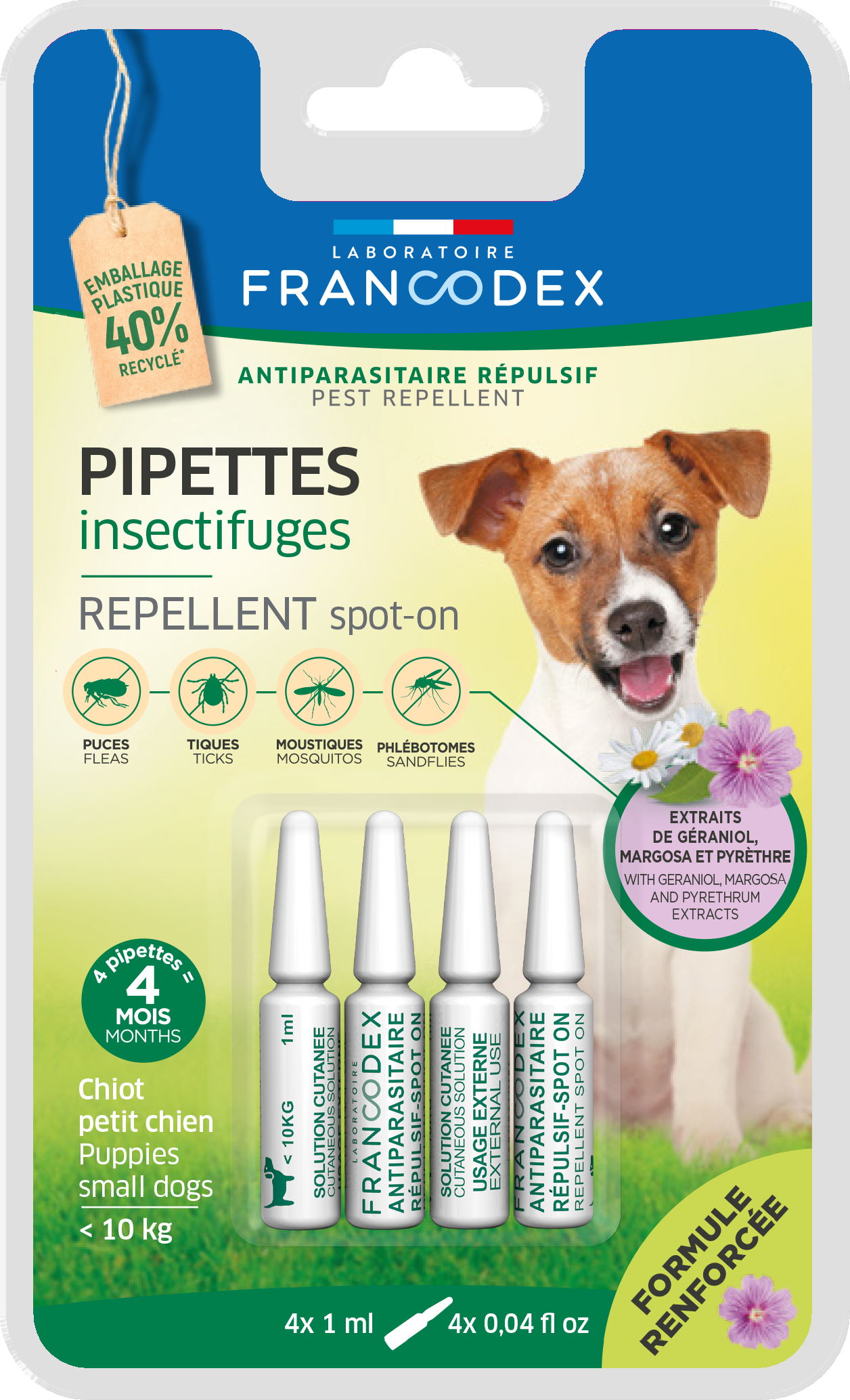 Francodex, Spot On Repelent Geraniol Dog Mini/ Puppy, 4x1.5 ml