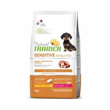 NATURAL TRAINER Sensitive No Gluten, XS-S, Rață, hrană uscată monoproteică câini junior, sistem digestiv, 2kg