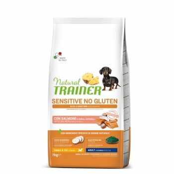 NATURAL TRAINER Sensitive No Gluten, XS-S, Somon, hrană uscată monoproteică câini, sistem digestiv, 7kg