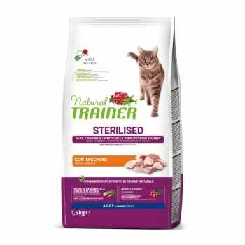 NATURAL TRAINER Sterilised, Curcan, hrană uscată pisici sterilizate, 1.5kg