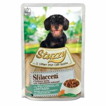 STUZZY Shreds, XS-XL, Iepure și Legume, plic hrană umedă câini, (în suc propriu), 100g