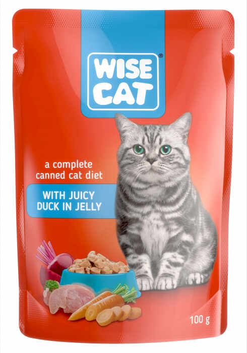 Wise cat, hrana umeda pentru pisici, suculenta cu rata in jeleu - 100 g