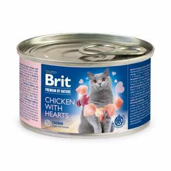 BRIT Premium By Nature, Pui și Inimi, conservă hrană umedă monoproteică fără cereale pisici, (pate), 200g, Pachet 12 Bucati