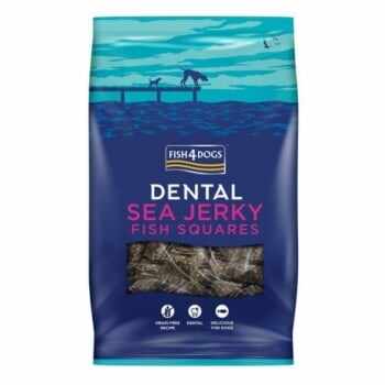 FISH4DOGS Dental Sea Jerky Fish Squares, XS-XL, Pește, punguță recompense fără cereale câini, deshidratat, 115g