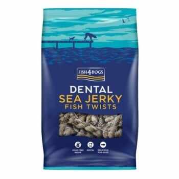 FISH4DOGS Dental Sea Jerky Fish Twists, XS-XL, Pește, punguță recompense fără cereale câini, deshidratat, 100g