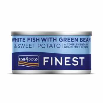 FISH4DOGS Finest, XS-XL, Pește alb și Cartof Dulce, conservă hrană umedă fără cereale câini, (în suc propriu), 85g