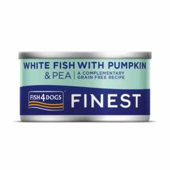 FISH4DOGS Finest, XS-XL, Pește alb și dovleac, conservă hrană umedă fără cereale câini, (în suc propriu), 85g