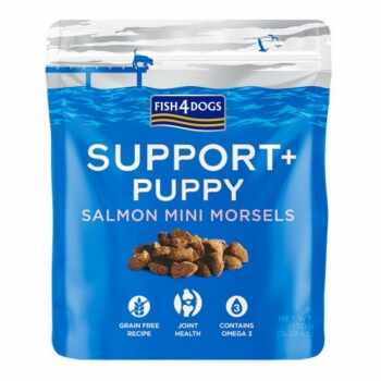 FISH4DOGS Support+ Puppy Joint Health, XS-XL, Somon, punguță recompense funcționale fără cereale câini junior, sistem articular, 150g