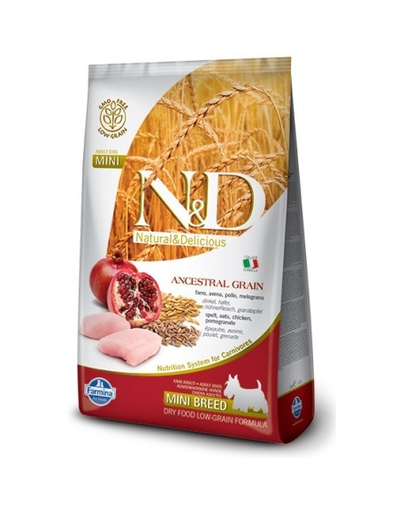 FARMINA N&D Low Grain Adult Mini - Hrană uscată pentru câini cu pui și rodie 7 kg